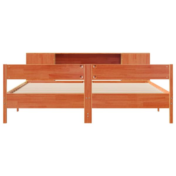 vidaXL Massivholzbett mit Regal ohne Matratze Wachsbraun 200x200 cm