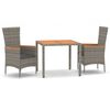 vidaXL 3-tlg. Garten-Essgruppe mit Kissen Grau Poly Rattan