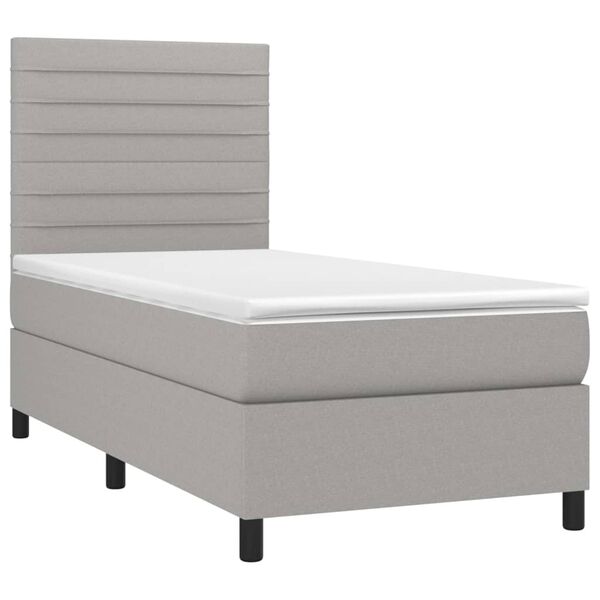 vidaXL Boxspringbett mit Matratze & LED Hellgrau 90x200 cm Stoff