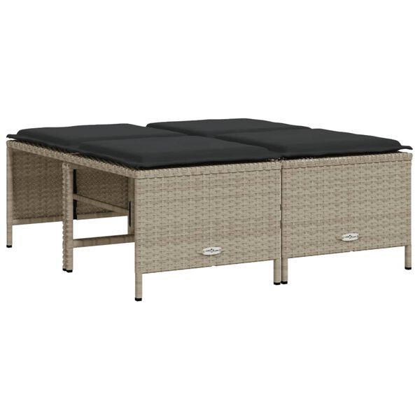 vidaXL 5-tlg. Garten-Sofagarnitur mit Kissen Hellgrau Poly Rattan