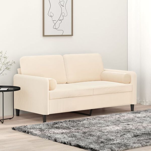 vidaXL 2-Sitzer-Sofa mit Kissen Creme 140 cm Samt