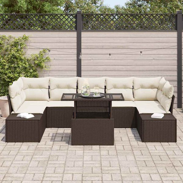 vidaXL Garten-Sofa-Set mit Kissen 8 pcs Braun und Creme