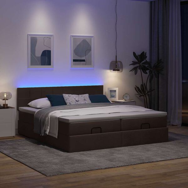 vidaXL Ottoman-Bett mit Matratzen & LEDs Dunkelbraun 180x200 cm Stoff