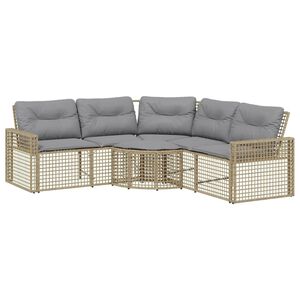 vidaXL Gartensofa in L-Form mit Kissen und Fu&szlig;bank Beige Poly Rattan