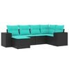 vidaXL 6-teiliges Gartensofa-Set mit Kissen, schwarzes Polyrattan