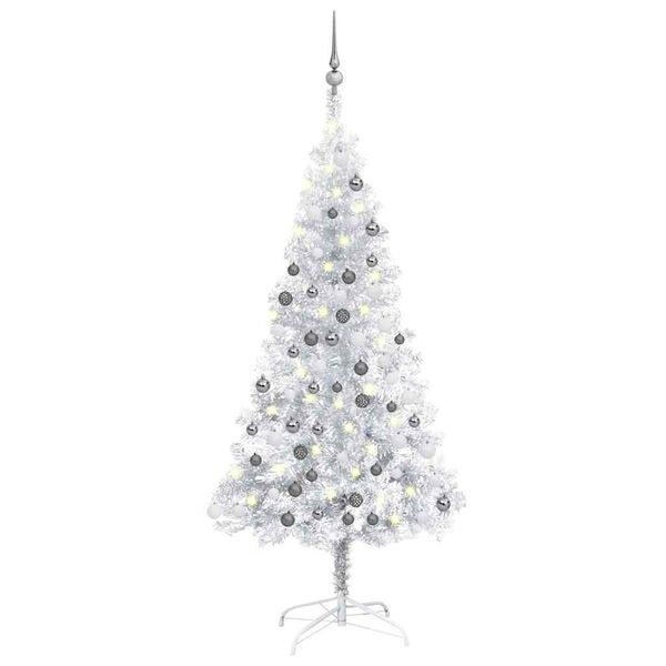 vidaXL K&uuml;nstlicher Weihnachtsbaum Beleuchtung & Kugeln Silber 120 cm
