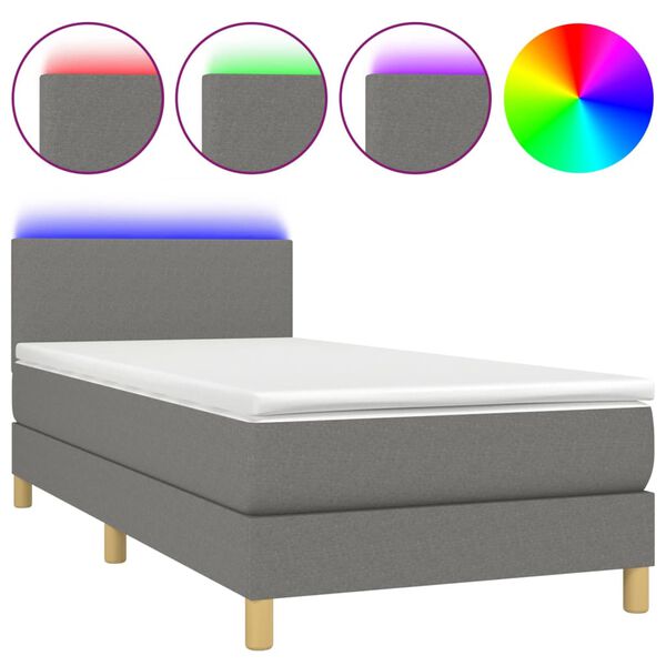 vidaXL Boxspringbett mit Matratze & LED Dunkelgrau 80x200 cm Stoff