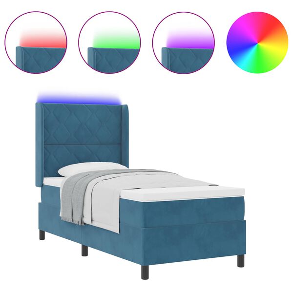 vidaXL Boxspringbett mit Matratze mit Kopfteil Blau 100 x 200 cm Samt