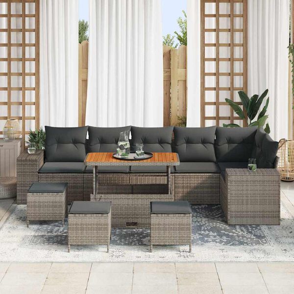 vidaXL Gartensofa-set mit Kissen 10 pcs Grau Poly-Rattan