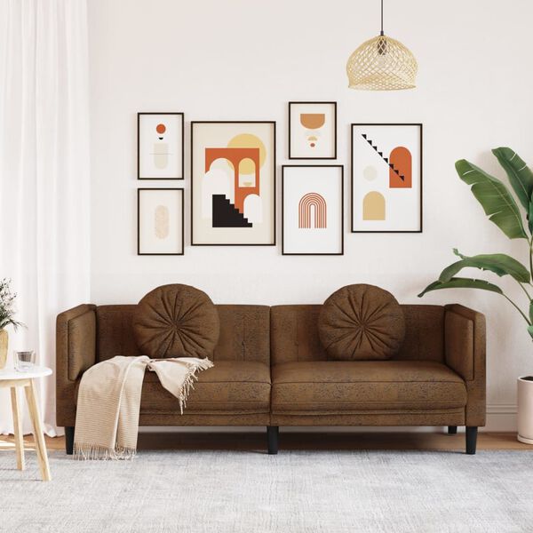 vidaXL 3-Sitzer Sofa mit Kissen Braun Kunstleder Wildleder-Optik