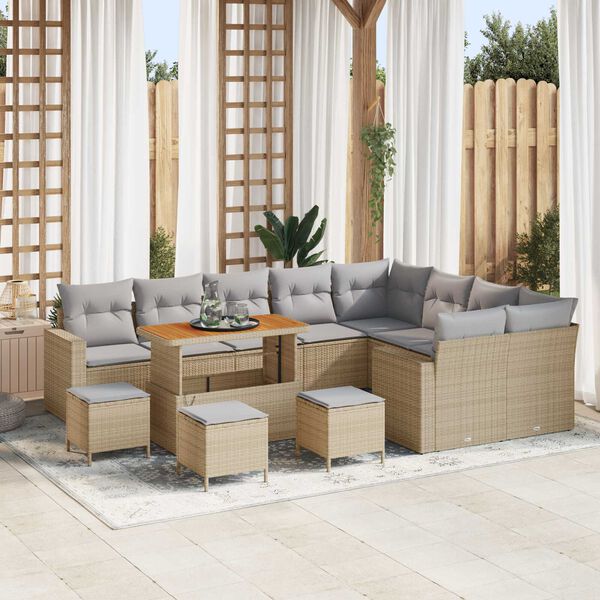 vidaXL Gartensofa-set mit Kissen 14 pcs Beige und Hellgrau Poly-Rattan