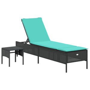 vidaXL Sonnenliege mit Tisch und Kissen Schwarz Poly Rattan