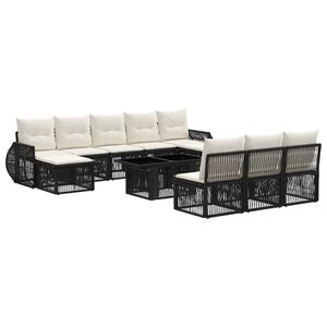 vidaXL Gartensofa-set 11 stk. Schwarz und Cremewei&szlig; Poly-Rattan