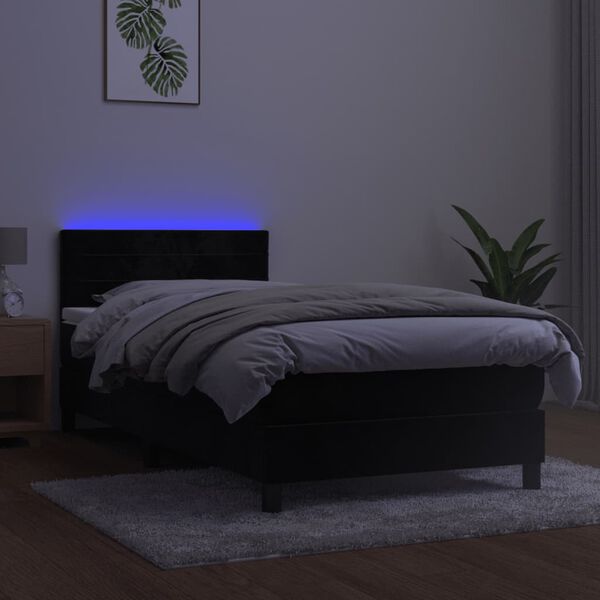 vidaXL Boxspringbett mit Matratze & LED Schwarz 90x200 cm Samt