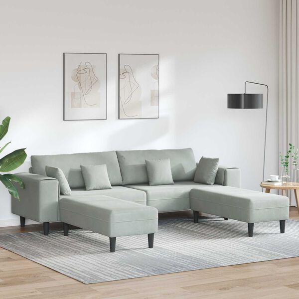 vidaXL Sofa mit Kissen 3 pcs Hellgrau Samt