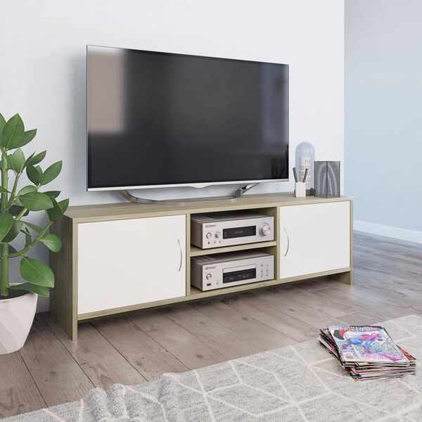 vidaXL TV-Schrank Wei&szlig; Sonoma-Eiche 120x30x37,5 cm Holzwerkstoff