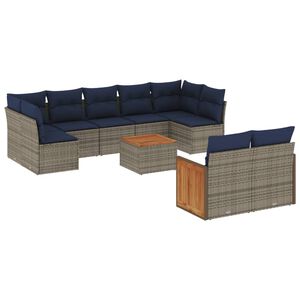 vidaXL 10-teiliges Gartensofa-Set mit Kissen, grau, Polyrattan
