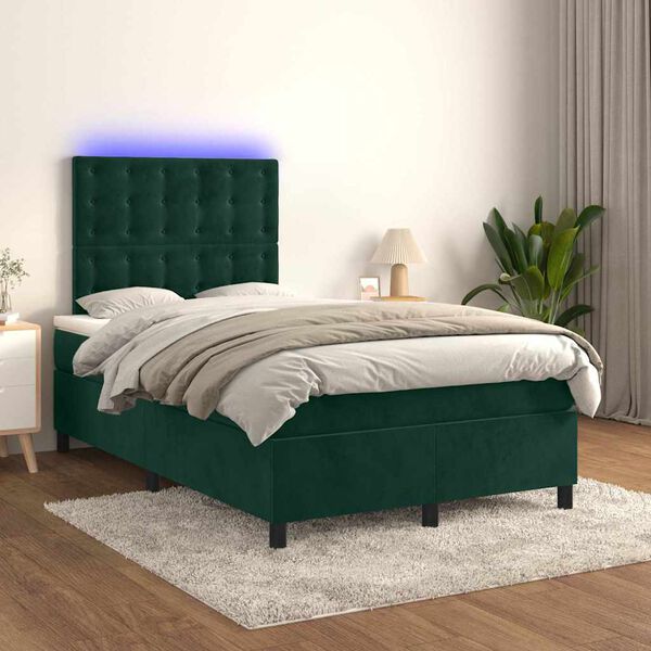 vidaXL Boxspringbett mit Matratze & LED Dunkelgr&uuml;n 120x200 cm Samt