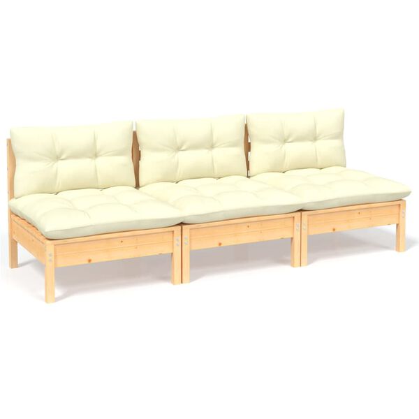 vidaXL 3-Sitzer-Gartensofa mit Creme Kissen Massivholz Kiefer