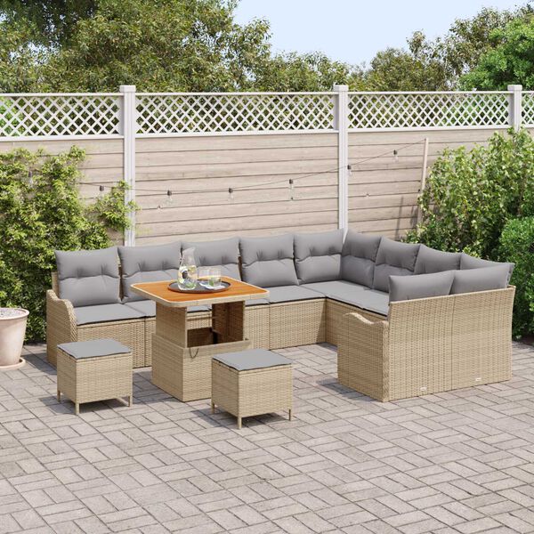 vidaXL Gartensofa-set mit Kissen 12 pcs Beige Poly-Rattan