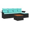 vidaXL Gartensofa-set 6 pcs Schwarz und T&uuml;rkis Poly-Rattan