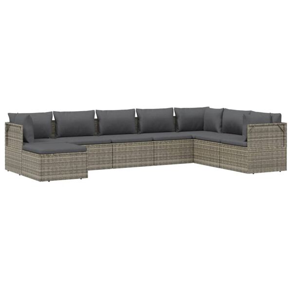 vidaXL 8-tlg. Garten-Lounge-Set mit Kissen Grau Poly Rattan