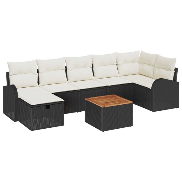 vidaXL Garten-Sofa-Set mit Kissen 8 pcs Schwarz Poly Rattan