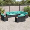 vidaXL 12-teiliges Gartensofa-Set mit Kissen, schwarzes Polyrattan