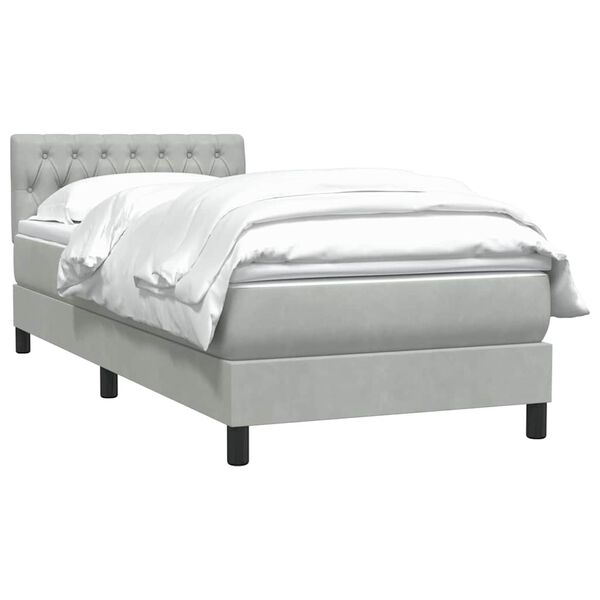 vidaXL Boxspringbett mit Matratze Hellgrau 90x210 cm Samt