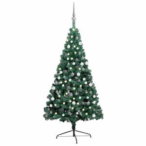 vidaXL K&uuml;nstlicher Halb-Weihnachtsbaum Beleuchtung Kugeln Gr&uuml;n 120 cm