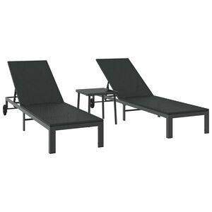 vidaXL Sonnenliege 2-Person 3 pcs Schwarz Poly-Rattan