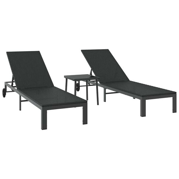 vidaXL Sonnenliege 2-Person 3 pcs Schwarz Poly-Rattan