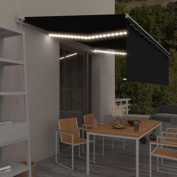 vidaXL Markise Manuell Einziehbar mit Rollo & LED 5x3 m Anthrazit