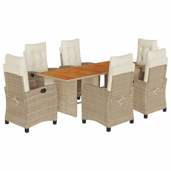 vidaXL 7-tlg. Garten-Essgruppe mit Kissen Beige Poly Rattan
