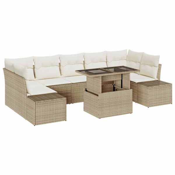 vidaXL Sofa Set mit Kissen 8 pcs Beige und Creme Poly-Rattan
