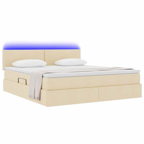 vidaXL Bett mit Stauraum und LED mit Matratze Creme 160 x 200 cm Stoff