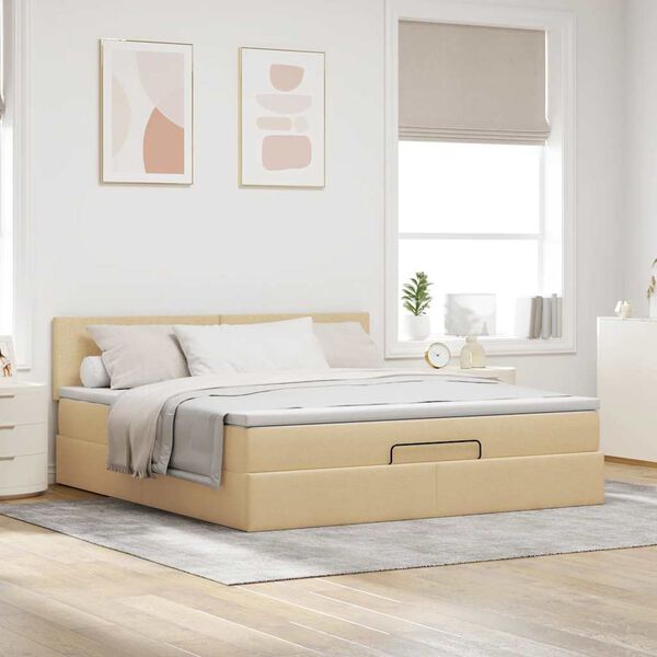 vidaXL Ottoman-Bett mit Matratze Creme 180x200 cm Stoff