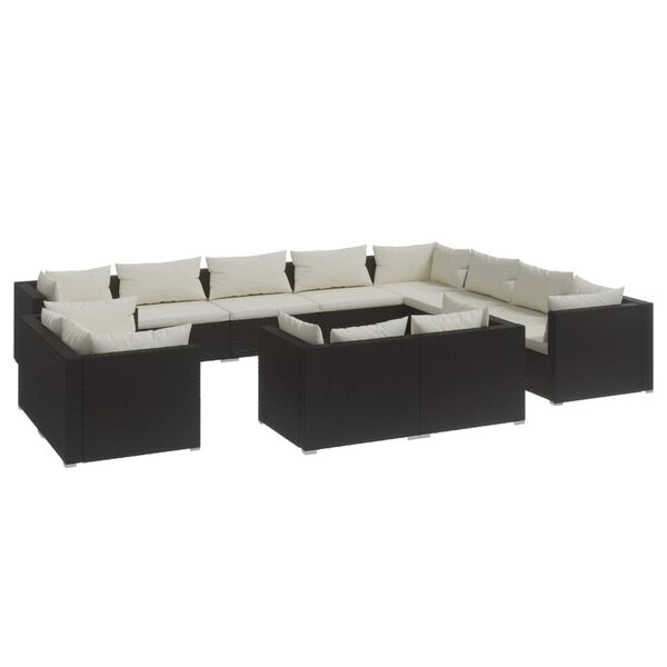 vidaXL 12-tlg. Garten-Lounge-Set mit Kissen Schwarz Poly Rattan