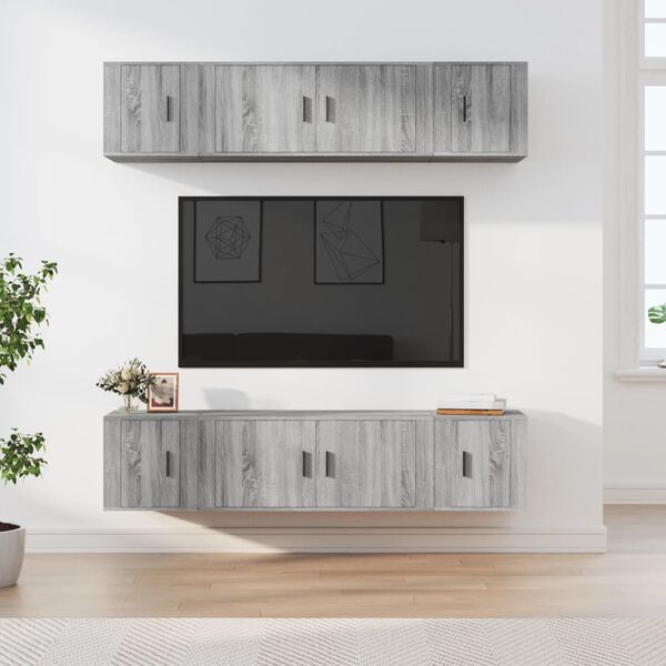 vidaXL 6-tlg. TV-Schrank-Set Grau Sonoma Holzwerkstoff