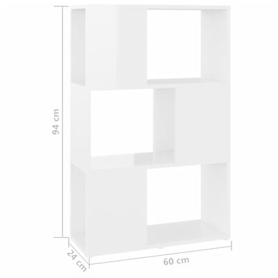 vidaXL Bücherregal Raumteiler Hochglanz-Weiß 60x24x94 cm Holzwerkstoff