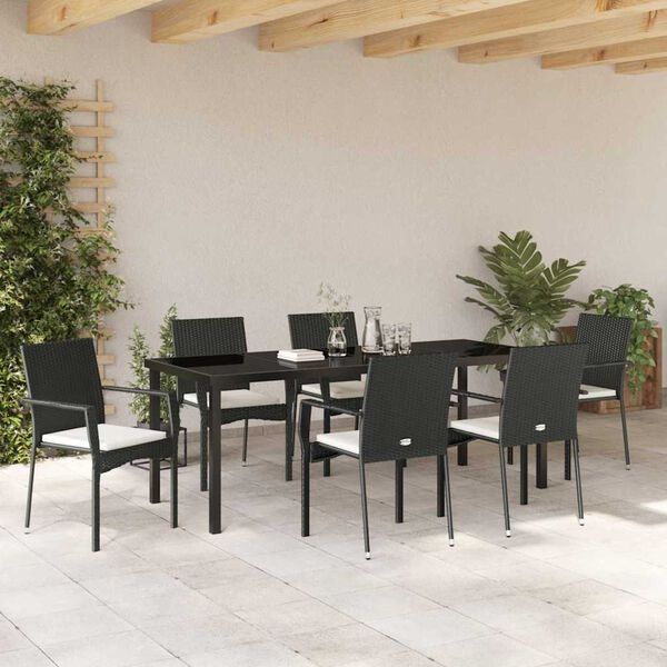 vidaXL Garten Essgruppe mit Kissen 7 pcs Schwarz Poly-Rattan