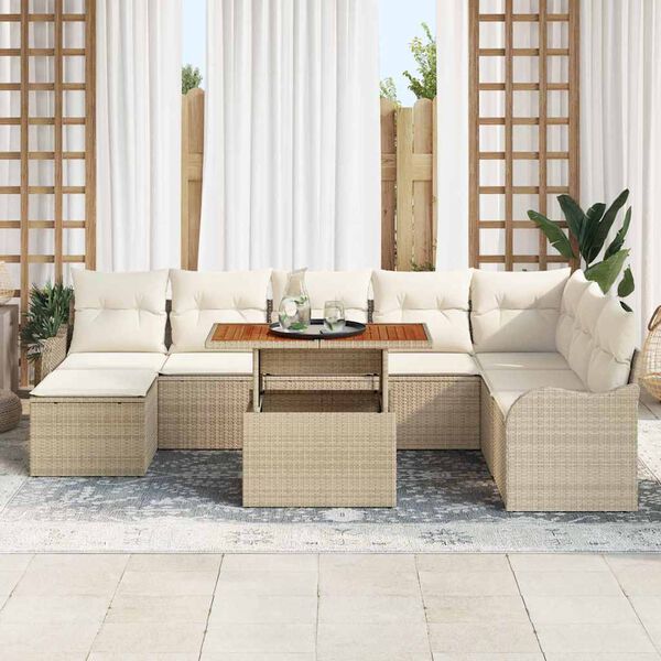 vidaXL Garten-Sofa-Set mit Kissen mit Speicher 9 pcs Beige und Creme
