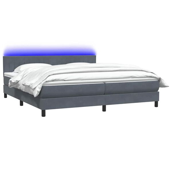 vidaXL Boxspringbett mit Matratze & LED Dunkelgrau 200x220 cm Samt