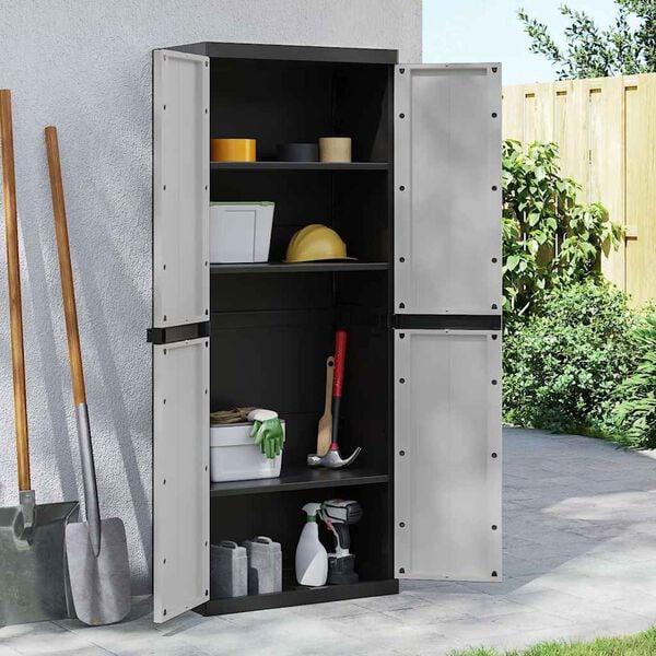 vidaXL Gartenschrank Grau und Schwarz 65x37x165 cm PP