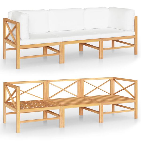 vidaXL 3-Sitzer-Gartensofa mit Creme Kissen Massivholz Teak