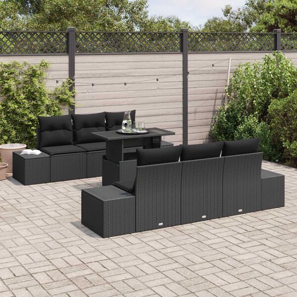 vidaXL Sofa Set mit Kissen 7 pcs Schwarz Poly-Rattan