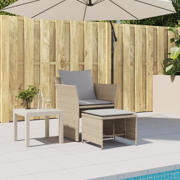 vidaXL Gartenstuhl mit Fußhocker Beige Poly Rattan