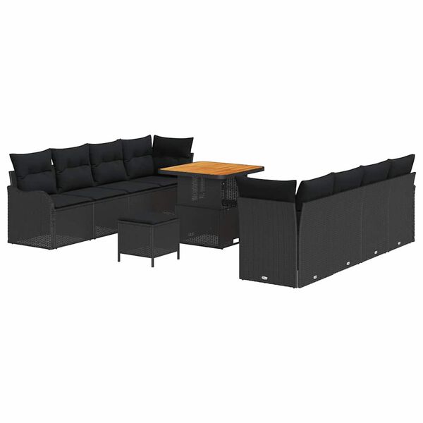 vidaXL Garten-Sofa-Set mit Kissen mit Speicher 11 pcs Schwarz
