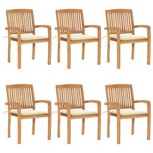 vidaXL Stapelbare Gartenst&uuml;hle mit Kissen 6 Stk. Massivholz Teak
