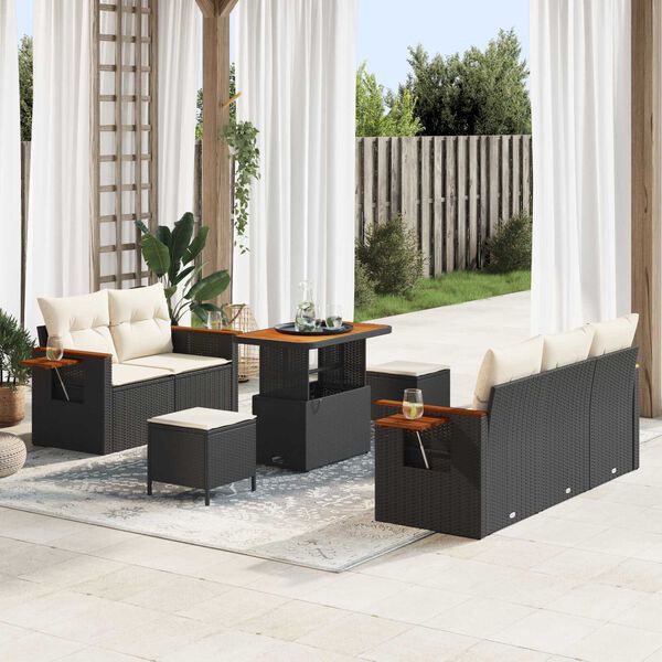 vidaXL Gartensofa-set mit Kissen 8 pcs Schwarz und Creme